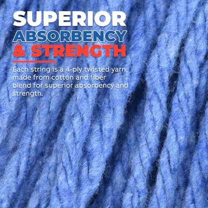 Onesimus 18 oz Heavy Duty Mop Head Replacement, 5 Inch Headband for Quick Change Handle, Blue Loop-End Cotton Blend String Wet Dry Floor Mop Refill Commercial Cleaning Supplies, 6 Pack Medium - size: 6 Pack (Medium)
