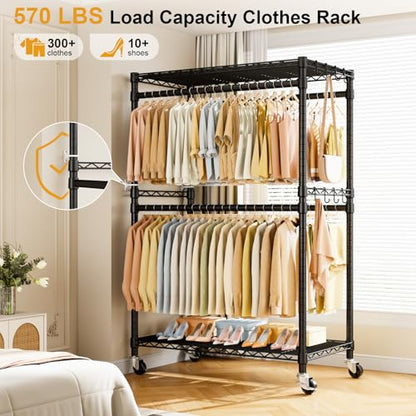 ULIFHOME Rolling Clothes Rack, Clothing Racks for Hanging Clothes, Black - color: Black, size: P4 Plus
