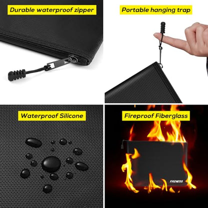 Fireproof Document Bag -2 Pack 13.4"x10" and 11"x6" Non-Itchy Fireproof Money Bag, Waterproof Zipper Holder for Valuables, Fire & Water Resistant Safe Pouch for File,Cash,Passport,Keys - size: 2 Pack 13.4"x10" and 11"x6"