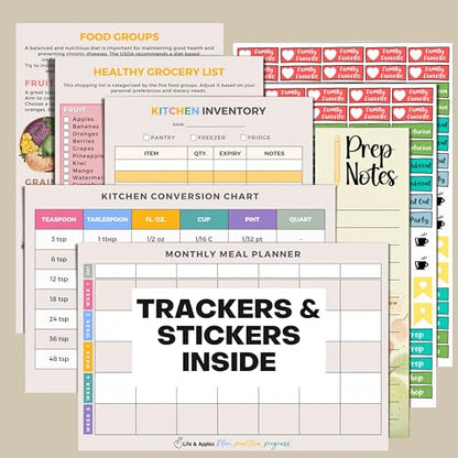 Life & Apples Weekly Meal Planner Notebook with Grocery List, Retro - color: Retro