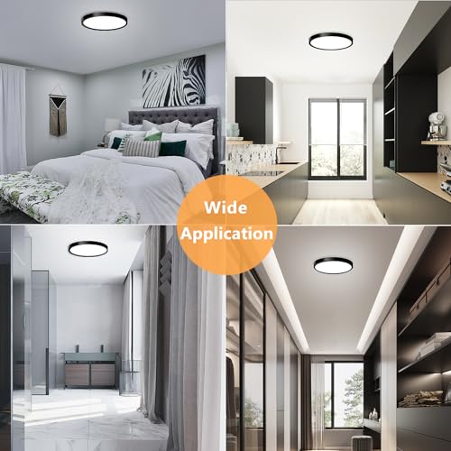 LED Flush Mount Ceiling Light Fixture, 9inch Modern Black Light, 18W 5000K, Low Profile Slim Flat Surface Lights for Bedroom Kitchen Hallway Laundry Stairwell Basement Closet - color: Black, size: 9Inch-1Pack