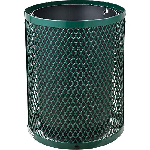 Global Industrial Outdoor Diamond Steel Trash Can with Rain Bonnet Lid and Plastic Liner, 36 Gallon Capacity, Green, Commercial Trash Can, 23-1/2" Diameter, 40-1/2"H - color: Green