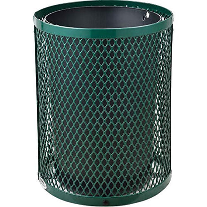 Global Industrial Outdoor Diamond Steel Trash Can with Rain Bonnet Lid and Plastic Liner, 36 Gallon Capacity, Green, Commercial Trash Can, 23-1/2" Diameter, 40-1/2"H - color: Green