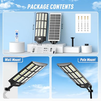 15000W Large Solar Street Lights Outdoor Waterproof, Heavy Duty Solar Parking Lot Lights with Remote Control and Motion Sensor, Pole or Wall Mount, for Outside Commercial Yard Driveway Garage - size: L 1 PACK