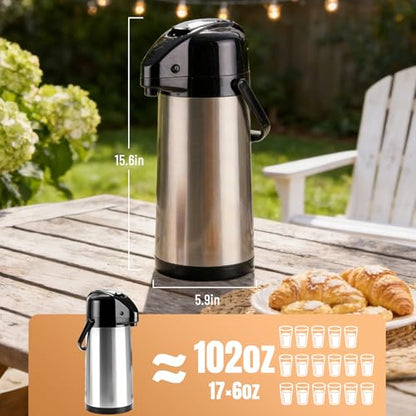 Coffee Carafe, 102 fl oz/3 L Airpot Coffee Dispenser with Pump - color: 3L-Stainless Steel Color