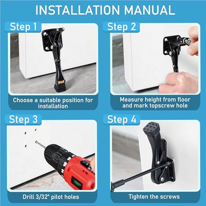 Kickdown Door Stopper for Bottom of Door, One-Touch, Black, 4 Pack - color: Black