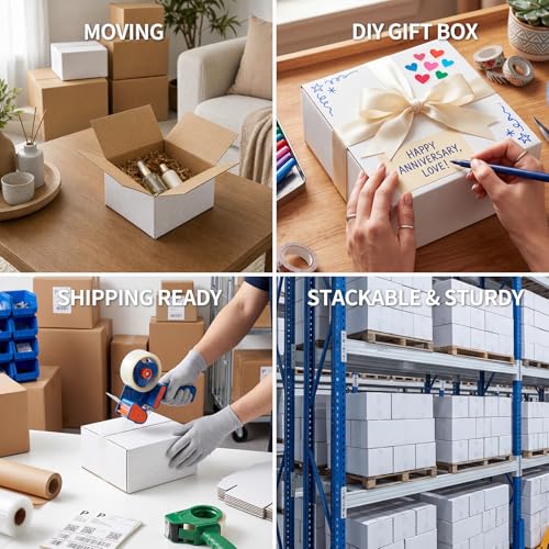 Shipping Boxes 6x6x3 Set of 25, White Corrugated Cardboard Box for Mailing Business Packaging - size: 6x6x3 Inches