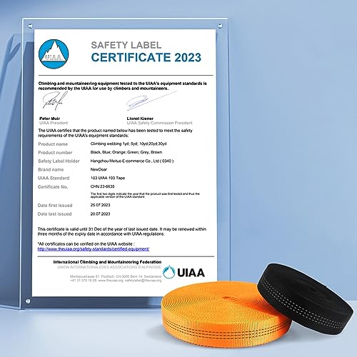 NewDoar CE UIAA Certified 1 Inch Nylon Webbing Strap/Tubular Climbing Webbing - Heavy Duty Strap for Rescue, Climbing, Harnesses, Rock Work, & Firefighting - color: Black, size: 1 inch x 10 Yard