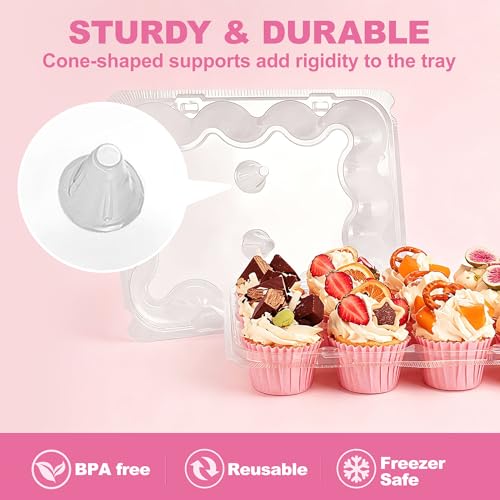 LotFancy (12 Count x 40 Sets) Mini Cupcake Containers with 480 Liners, Clear Plastic Cupcake Boxes Holders, Dozen Disposable Cupcake Carriers with Detachable Lid - size: Mini (40 sets)