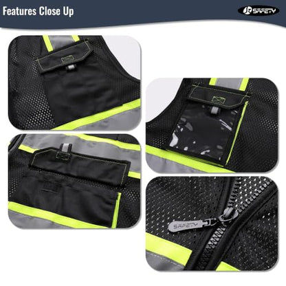 JKSafety Safety Vest for Men Women Hi Vis Reflective Vest JK220 Black 5XL - color: Jk220-black, size: 5X-Large