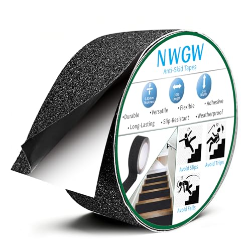 Black Anti-Slip Stair Treads Tape,2" x35FT Heavy Duty PVC Non-Skid Grip Tape for Wooden Steps, Indoor/Outdoor Stairs, Pool Decks - Peel & Stick Waterproof Safety Traction - color: Black, size: 2 IN