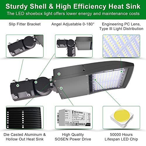 LED Parking Lot Lights 150W Shoebox Street Pole Lighting Fixture 5700K - color: 150W + (100-277V 5700K), size: Adjustable Direct Arms Mount Bracket