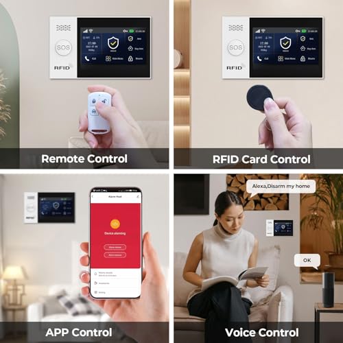 PGST Home Security System, Home Alarm System Wireless Touch Screen Motion Detection, Door and Window Alarms for Home, Wireless Siren, Remotes, Phone App, for Villa Home Apartment - color: Black