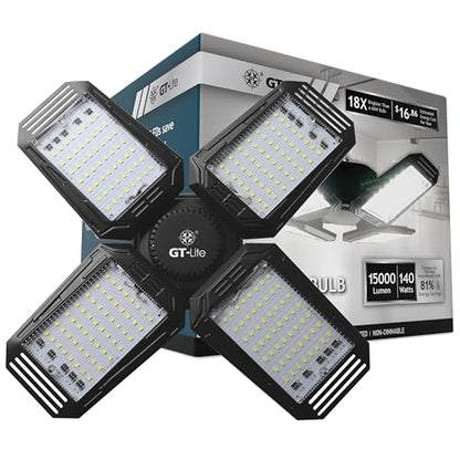 GT-Lite 15,000 Lumen LED Adjustable 4 Panel Bulb, Uses Only 140W - color: Black 15,000 Lumen