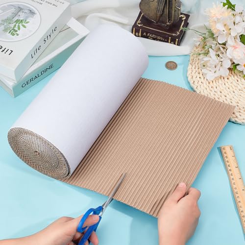 BENECREAT 196.8 x 11.8 Inch White Single Face Corrugated Cardboard Roll, Corrugated Wrap Paper for Gift Packing, Storage, DIY Crafts, Shipping, 3mm Thick - size: 196.8x11.8 Inch