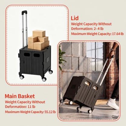 Foldable Shopping Cart with Wheels: Small Rolling Utility Crate - color: Black(s)