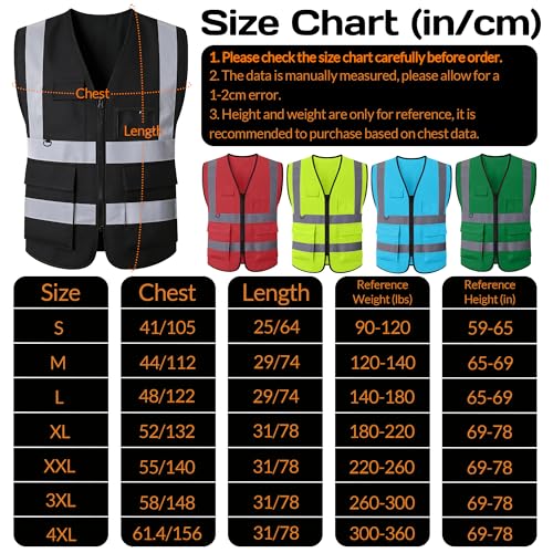 BeautyWill Custom LOGO Safety Vests Reflective Vest Class 2 ANSI with Pockets Zipper High Visibility Construction Uniform - color: A-black-10pack -Logo, size: Small