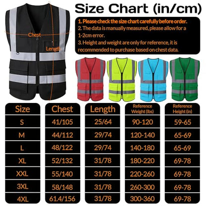 BeautyWill Custom LOGO Safety Vests Reflective Vest Class 2 ANSI with Pockets Zipper High Visibility Construction Uniform - color: A-black-10pack -Logo, size: XX-Large