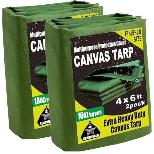 2 Pack 16oz Small Heavy Duty Canvas Tarp 4x6 Feet Water-Resistant - color: 28mil-green, size: 4x6 Feet 2 Pack-Finished size