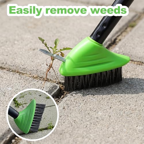 3 in 1 Scrub Brush with Long Handle – Your All-Purpose Deck Brush, Weeding Tool & Concrete Scrubber Tackle Patio Weeds, Floor Stains, Moss, and Rust with one Versatile Set. (Green) - color: Green