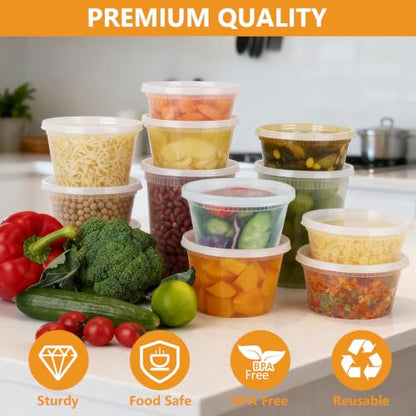 96 Pack (192-Piece) Deli Containers with Lids, 32/16/12/8 oz X 24 Set Each - size: 32/16/12/8 oz X 24 Set