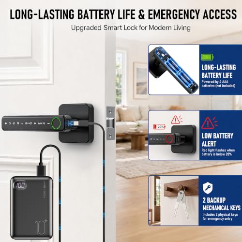 Smart Fingerprint Door Lock Knob, Biometric Keyless Entry Bedroom Handle - color: Black 02