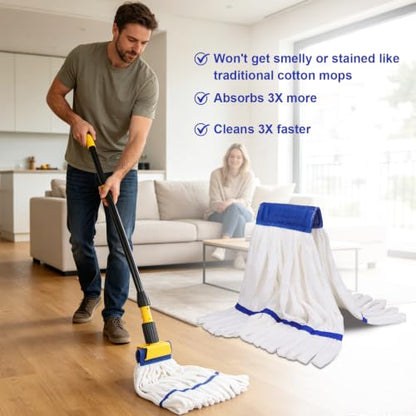 Heavy Duty Commercial Mop Head Replacement Microfiber Tube Mop Heads for Floor Cleaning: 3 Packs Looped End Wet Mop Head Refill for Home Commercial Industrial Use (White) - color: White-3pack