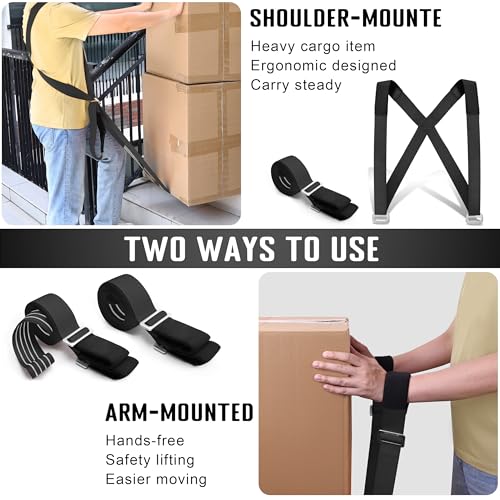 Anti-Slip Lifting Straps, 2-Person Shoulder Lifting System for Moving Furniture, Appliances, Mattresses, Heavy Objects up to 800lbs - style: Black