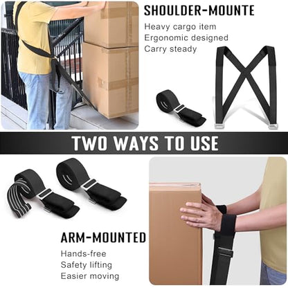 Anti-Slip Lifting Straps, 2-Person Shoulder Lifting System for Moving Furniture, Appliances, Mattresses, Heavy Objects up to 800lbs - style: Black