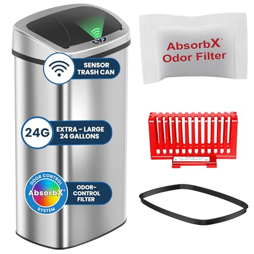 iTouchless Patented 24 Gallon Large Motion Sensor Trash Can | Odor Filter - color: Soft Silver, Black 24 Gal Sensor