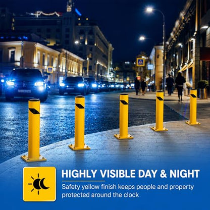 Crowd Control Warehouse Trafford 24-Inch Yellow Powder-Coated Steel Bollard - size: 24 inches