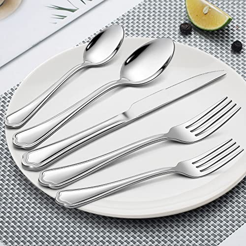 LIANYU 20-Piece Silverware Cutlery Set for 4, Stainless Steel Flatware - style: Scalloped Edge