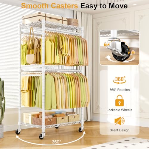 ULIFHOME P4 Rolling Clothes Rack, Clothing Racks for Hanging Clothes, White - color: White, size: P4
