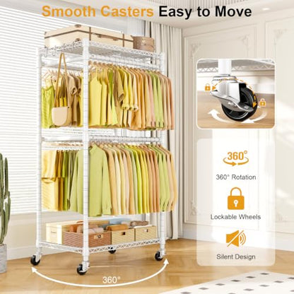 ULIFHOME P4 Rolling Clothes Rack, Clothing Racks for Hanging Clothes, White - color: White, size: P4