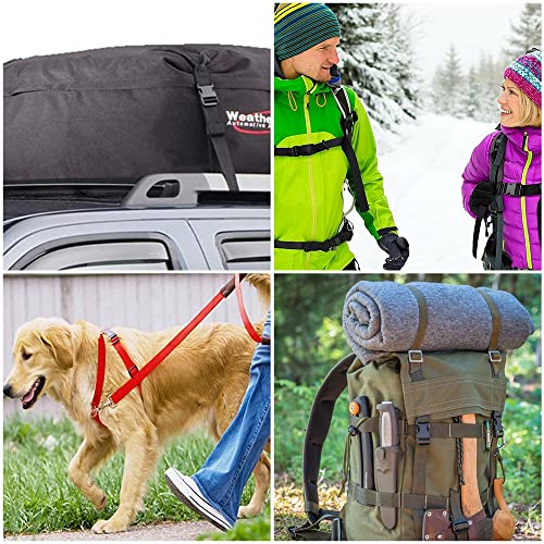CooBigo 1 Inch Buckles Straps Set 6 Yards Black Nylon Webbing Strap 6 Pcs Quick Side Release Plastic Buckle Dual Adjustable 12pcs Tri-glide Slide Clip 12 Pcs Metal D Rings - color: 1"sets