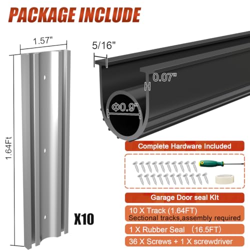 Garage Door Bottom Seal, 16.5FT EPDM Weather Stripping with Aluminum Track - color: With Aluminum Tracks, size: 16.5 Feet