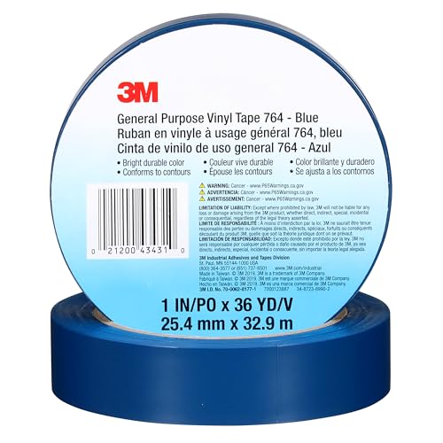 3M General Purpose Vinyl Tape 764, Blue, 1 in x 36 yd, 5 mil, 1 Roll - color: Blue, size: 1 in x 1296 in
