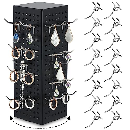 Geelin Rotating Countertop Display Kit with 16 Peg Hooks Four Sided Pegboard Spinner Organizer 4 x 4 x 12 Inches Retail Display Racks Revolving Metal Countertop for Keychain Supplies(Black) - color: Black