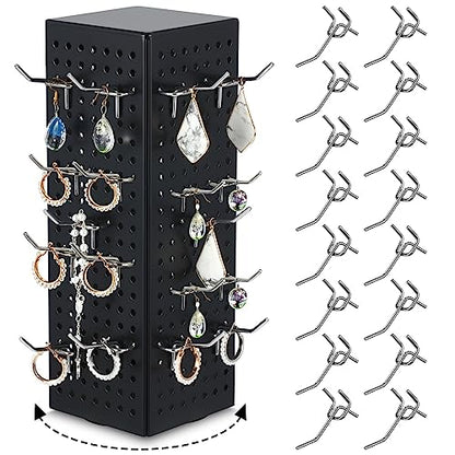 Geelin Rotating Countertop Display Kit with 16 Peg Hooks Four Sided Pegboard Spinner Organizer 4 x 4 x 12 Inches Retail Display Racks Revolving Metal Countertop for Keychain Supplies(Black) - color: Black