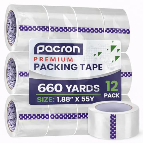 Clear Packing Tape Heavy-Duty Wrapping Tape - 55-Yard Length, Strong Adhesive Rolls for Moving Boxes, Office Packaging, Storage Organization & Warehouse Shipping (Heavy Duty (1.88 x 55), 12 Rolls) - size: 12 Rolls, style: Heavy Duty (1.88 x 55)