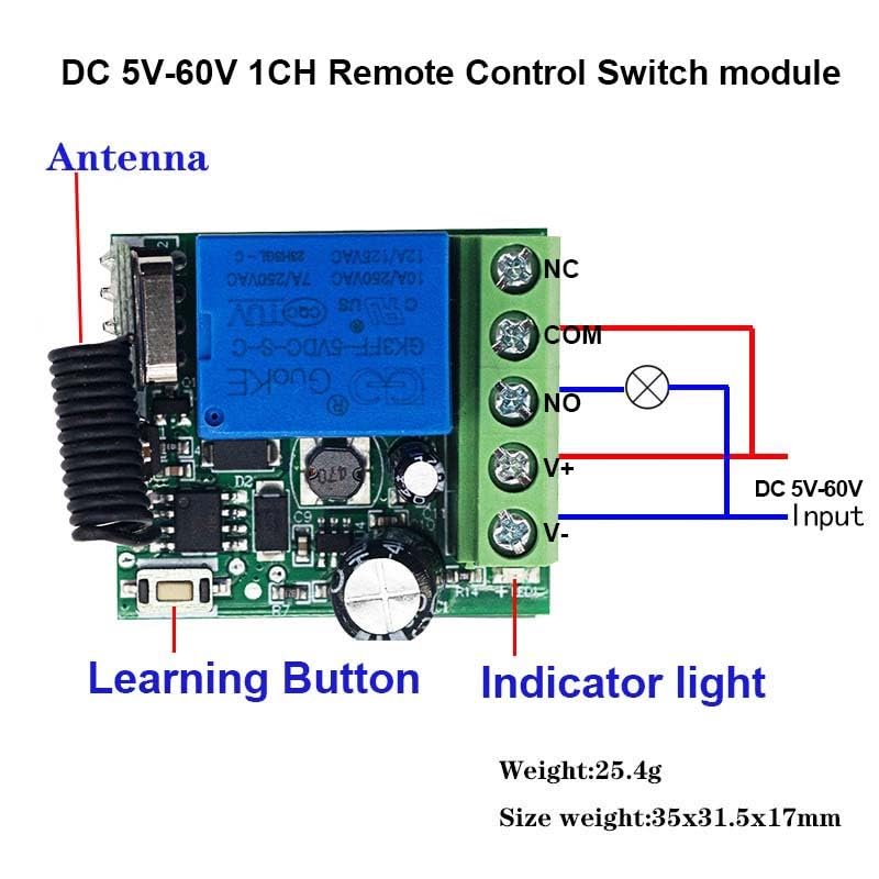 QIACHIP DC 5V 6V 9V 12V 24V 60V Wireless Remote Switch 433Mhz 1 Channel Relay Receiver Momentary Toggle with 4 Transmitter for Gate Door,LED,Car - style: 1 receiver+ 4 transmitters