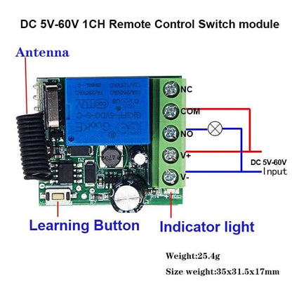 QIACHIP DC 5V 6V 9V 12V 24V 60V Wireless Remote Switch 433Mhz 1 Channel Relay Receiver Momentary Toggle with 4 Transmitter for Gate Door,LED,Car - style: 1 receiver+ 4 transmitters