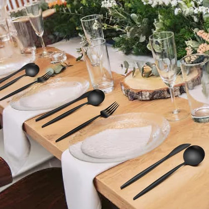 Matte Black Silverware Set 30 Piece, Wildone Stainless Steel Flatware Set Service for 6, Cutlery Utensil Sets for Home Restaurant, Include Knife Fork Spoon Set, Dishwasher Safe - color: Black