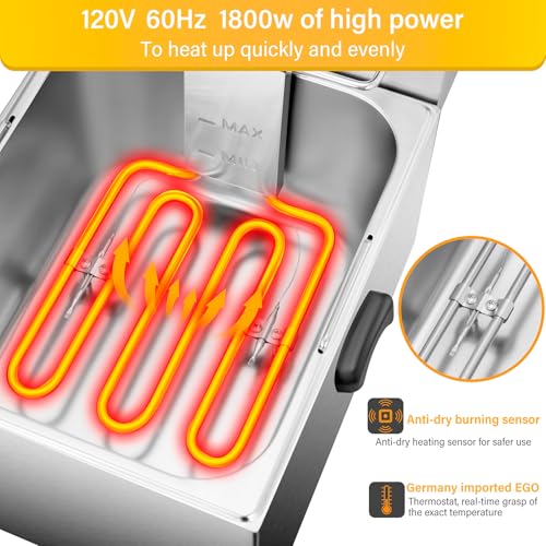 WaterElfo Electric Deep Fryer - 13L 13.7QT Commercial Deep Fryer 1800W 120V18.7Pounds withTroperature Control and Timer Large Basket Fryer for Commercial and Domestic Kitchens - size: 13L 1800W