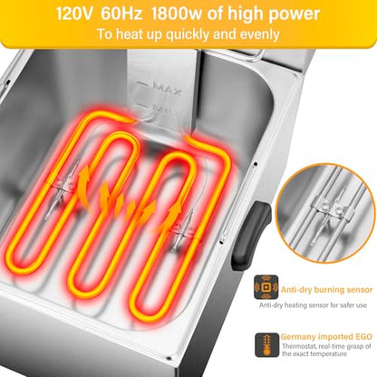 WaterElfo Electric Deep Fryer - 13L 13.7QT Commercial Deep Fryer 1800W 120V18.7Pounds withTroperature Control and Timer Large Basket Fryer for Commercial and Domestic Kitchens - size: 13L 1800W