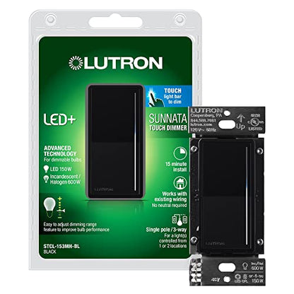 Lutron Sunnata LED+ Dimmer Switch, Touch Dimmer, Single Pole/3-way - color: Black, size: 1 Pack, style: LED+ Dimmer