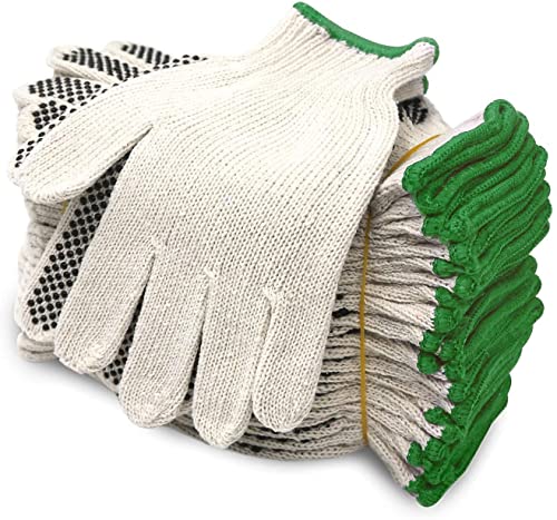 Evridwear Cotton Polyester String Knit Shell Safety Protection Work Gloves for Painter Mechanic Industrial Warehouse Gardening Construction Men & Women 12 Pairs, With One Size Dots, XL Size - color: One Side Dots, size: X-Large
