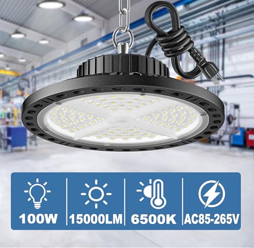 ISKYDRAW UFO LED High Bay Lights 4 Pack, 100W 15000LM Shop Lights