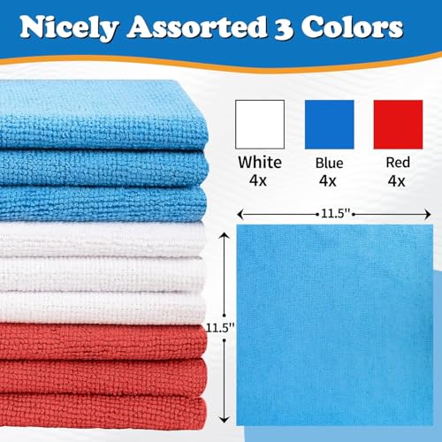 12 Pack Microfiber Cleaning Cloth, Shop Towels Bulk, Microfiber Towels for Cars, Lint Free, Scratch-Free Cleaning Cloths, Cleaning Rags for Housekeeping, 11.5 x 11.5 inch