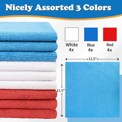 12 Pack Microfiber Cleaning Cloth, Shop Towels Bulk, Microfiber Towels for Cars, Lint Free, Scratch-Free Cleaning Cloths, Cleaning Rags for Housekeeping, 11.5 x 11.5 inch